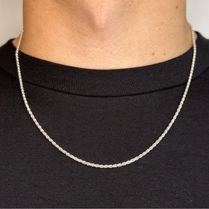 Silver Chain Solid Silver Rope Chain Necklace 2mm 20in Stamped .925 Italy